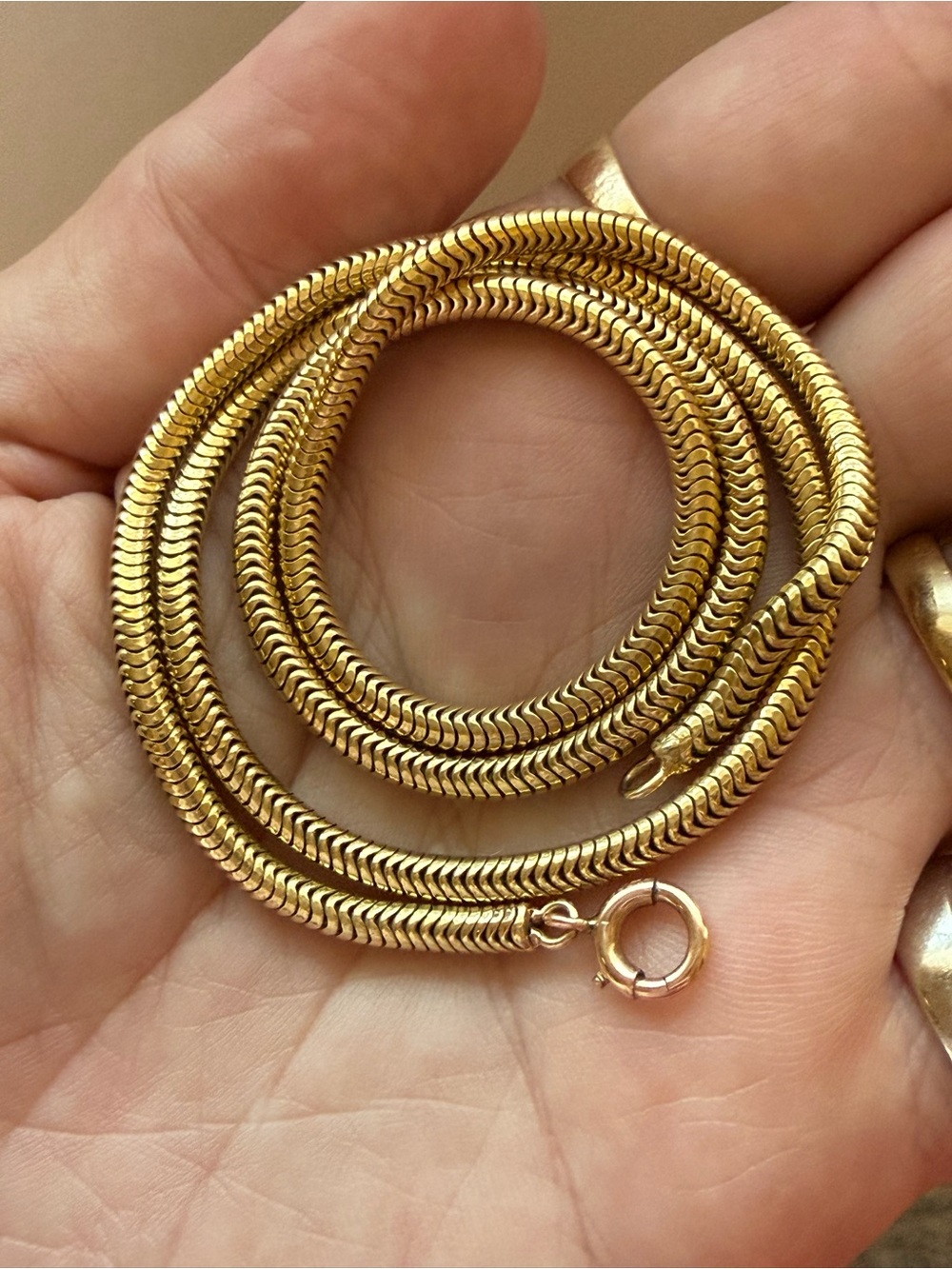 Vintage 18k solid gold snake chain necklace